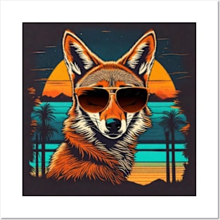 Cool coyote wearing sunglasses in the sunset Posters and Art